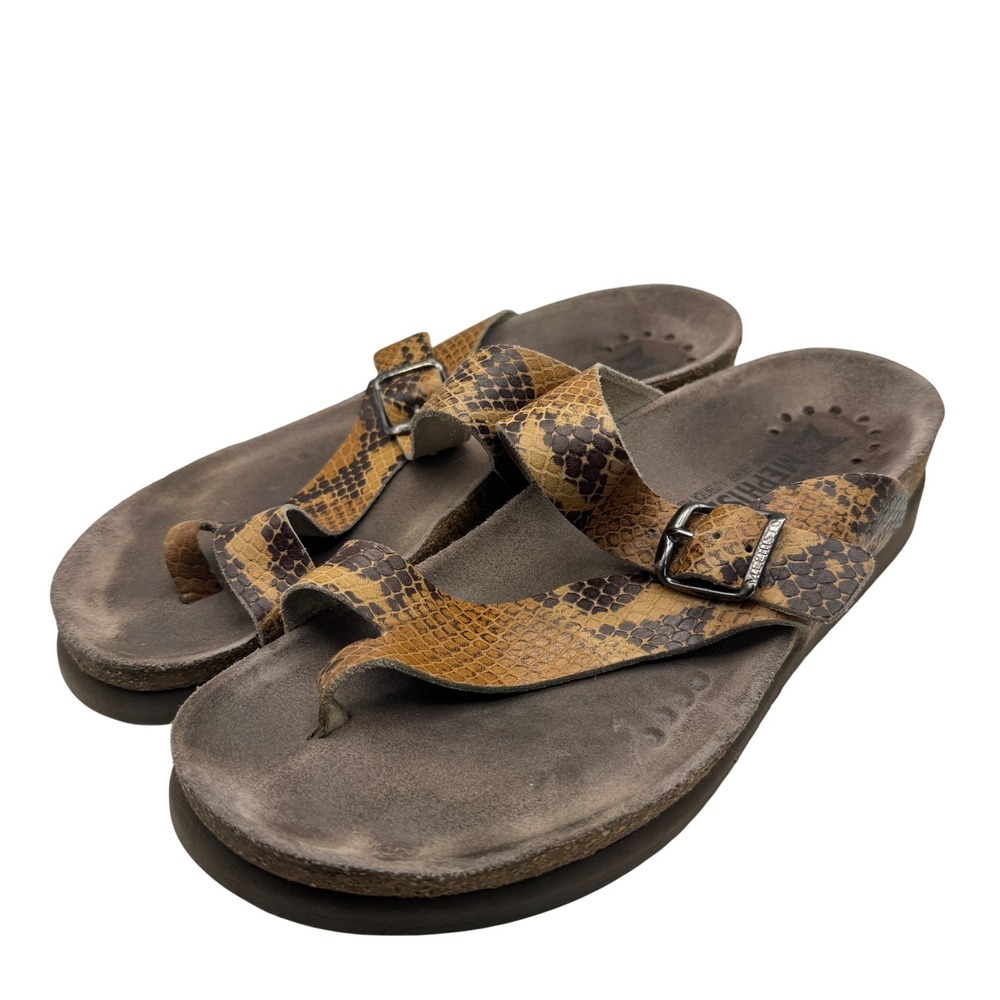 Mephisto Helen Snakeskin Embossed Leather Sandals Tan Brown Women's EU 37 US 7